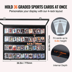 36 Graded Sports Card Display Case, 775 x 617 x 55 mm, Baseball Card Display Frame with 98% UV Protection Clear View PC Glass, Lockable Wall Cabinet for Football Basketball Hockey Trading Card