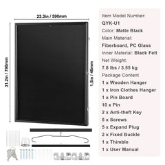 Jersey Display Frame Case, 590 x 790 x 40 mm, Large Lockable Sport Jersey Shadow Box with 98% UV Protection PC Glass and Hangers, for Baseball Basketball Football Hockey Shirt and Uniform