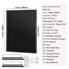 2PCs Jersey Display Frame Case, 590 x 790 x 40 mm, Large Lockable Sport Jersey Shadow Box with 98% UV Protection PC Glass and Hangers, for Baseball Basketball Football Hockey Shirt and Uniform