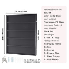 35 Graded Sports Card Display Case, 617 x 775 x 55 mm, Baseball Card Display Frame with 98% UV Protection Clear View PC Glass, Lockable Wall Cabinet for Football Basketball Hockey Trading Card