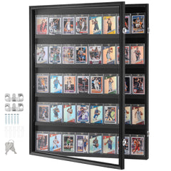 35 Graded Sports Card Display Case, 617 x 775 x 55 mm, Baseball Card Display Frame with 98% UV Protection Clear View PC Glass, Lockable Wall Cabinet for Football Basketball Hockey Trading Card