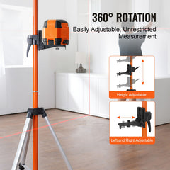 Laser Level Tripod, 1/4"-20 & 5/8"-11 Thread Mount, 40.94-133.85 inch Height Adjustment with Level Bubble & Heavy-duty Stand, Extendable Pole Lightweight Aluminum Tripod for Laser Scanner