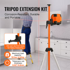 Laser Level Tripod, 1/4"-20 & 5/8"-11 Thread Mount, 40.94-133.85 inch Height Adjustment with Level Bubble & Heavy-duty Stand, Extendable Pole Lightweight Aluminum Tripod for Laser Scanner