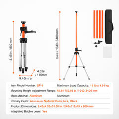 Laser Level Tripod, 1/4"-20 & 5/8"-11 Thread Mount, 40.94-133.85 inch Height Adjustment with Level Bubble & Heavy-duty Stand, Extendable Pole Lightweight Aluminum Tripod for Laser Scanner