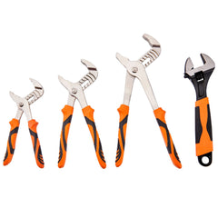 Pliers Set, 8-Piece, High Carbon Steel, 30.5cm/25.4cm/20.3cm Groove Joint Pliers, 20.3cm Linesman's Pliers, 15.2cm Slip Joint Pliers, 20.3cm Long Nose Pliers, 15.2cm Diagonal Cutter, 25.4cm Adjustable Wrench, and Tool Bag