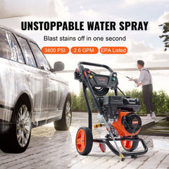Gas Pressure Washer Gas Powered Washer 3400 PSI 2.6 GPM 210cc 5 Nozzles