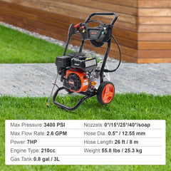 Gas Pressure Washer Gas Powered Washer 3400 PSI 2.6 GPM 210cc 5 Nozzles