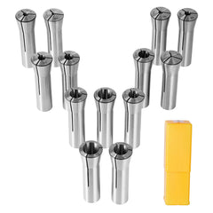 13 pcs Precision R8 Collet Set, 1/8'' - 7/8'', 45# Mill Collet Chuck 0.0012"/30μm TIR with 13 Labeled Storage Boxes, for Milling Machine Drill Presses Boring Machine Machining Center