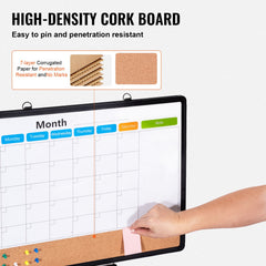 24"x 18" Monthly Calendar Whiteboard & Cork Board Combo with Aluminum Frame – 2-in-1 Magnetic Dry Erase Bulletin Board for Wall Mount – Ideal for School, Home, Office