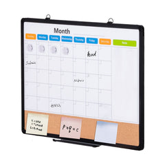 24"x 18" Monthly Calendar Whiteboard & Cork Board Combo with Aluminum Frame – 2-in-1 Magnetic Dry Erase Bulletin Board for Wall Mount – Ideal for School, Home, Office
