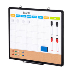 24"x 18" Monthly Calendar Whiteboard & Cork Board Combo with Aluminum Frame – 2-in-1 Magnetic Dry Erase Bulletin Board for Wall Mount – Ideal for School, Home, Office