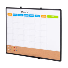 36"x 24" Monthly Calendar Whiteboard & Cork Board Combo with Aluminum Frame – 2-in-1 Magnetic Dry Erase Bulletin Board for Wall Mount – Ideal for School, Home, Office