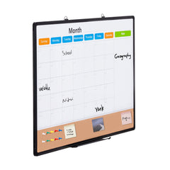 36"x 24" Monthly Calendar Whiteboard & Cork Board Combo with Aluminum Frame – 2-in-1 Magnetic Dry Erase Bulletin Board for Wall Mount – Ideal for School, Home, Office