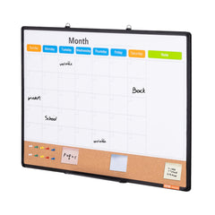 36"x 24" Monthly Calendar Whiteboard & Cork Board Combo with Aluminum Frame – 2-in-1 Magnetic Dry Erase Bulletin Board for Wall Mount – Ideal for School, Home, Office