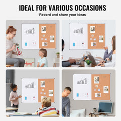 48"x 36" Whiteboard & Cork Board Combo with Aluminum Frame – 2-in-1 Magnetic Dry Erase Bulletin Board for Wall Mount – Ideal for School, Home, Office