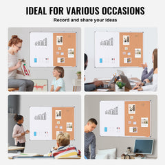 48"x 36" Whiteboard & Cork Board Combo with Aluminum Frame – 2-in-1 Magnetic Dry Erase Bulletin Board for Wall Mount – Ideal for School, Home, Office
