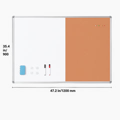 48"x 36" Whiteboard & Cork Board Combo with Aluminum Frame – 2-in-1 Magnetic Dry Erase Bulletin Board for Wall Mount – Ideal for School, Home, Office
