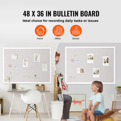48"x36" White Cork Board with Linen Surface – Stylish Wall-Mounted Bulletin Board for Home, School, Office – Elegant & Functional Noticeboard