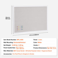 48"x36" White Cork Board with Linen Surface – Stylish Wall-Mounted Bulletin Board for Home, School, Office – Elegant & Functional Noticeboard