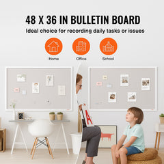 48"x36" White Cork Board with Linen Surface – Stylish Wall-Mounted Bulletin Board for Home, School, Office – Elegant & Functional Noticeboard