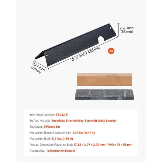 Flavorizer Bars, 44cm Grill Replacement Part, for Weber Genesis ll 310 315 335 340, E/S 325s, ES/SX 325s, E/S 335, EX/SX/EPX-335 Grills, Porcelain-enameled Steel Thicker Heat Plate, 5 Pack