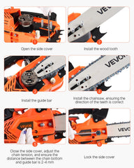 25 cc Gas Chainsaw, 305 mm Gas Powered Chainsaw, 0.75 kW Power Chain Saw with Non-Slip Handle, Gas-Powered Chainsaws with Dual Fuel Tanks, For Wood Cutting, Tree Trimming, and Land Clearing