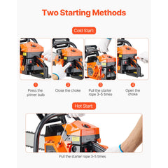 58 cc Gas Chainsaw, 508 mm Gas Powered Chainsaw, 2.0 kW Power Chain Saw with Non-Slip Handle, Gas-Powered Chainsaws with Dual Fuel Tanks, For Wood Cutting, Tree Trimming, and Land Clearing