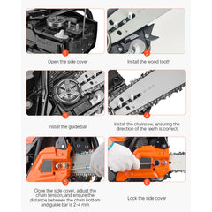 58 cc Gas Chainsaw, 508 mm Gas Powered Chainsaw, 2.0 kW Power Chain Saw with Non-Slip Handle, Gas-Powered Chainsaws with Dual Fuel Tanks, For Wood Cutting, Tree Trimming, and Land Clearing