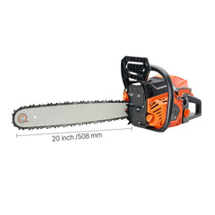 58 cc Gas Chainsaw, 508 mm Gas Powered Chainsaw, 2.0 kW Power Chain Saw with Non-Slip Handle, Gas-Powered Chainsaws with Dual Fuel Tanks, For Wood Cutting, Tree Trimming, and Land Clearing