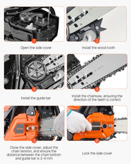 58 cc Gas Chainsaw, 508 mm Gas Powered Chainsaw, 2.0 kW Power Chain Saw with Non-Slip Handle, Gas-Powered Chainsaws with Dual Fuel Tanks, For Wood Cutting, Tree Trimming, and Land Clearing