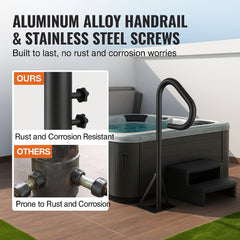 Hot Tub Handrail, 360 Rotatable Spa Side Handrail with 35"-57" Adjustable Height, Rust-proof Aluminum Spa Step Hot Tub Hand Rail with Slide-Under Mount Base for Indoor & Outdoor, 600LBS Capacity