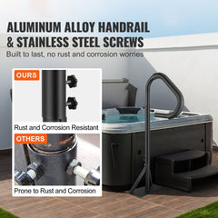 Hot Tub Handrail, 360 Rotatable Spa Side Handrail with 48"-63" Adjustable Height, Rust-proof Aluminum Spa Step Hot Tub Hand Rail with Slide-Under Mount Base for Indoor & Outdoor, 600LBS Capacity