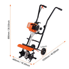 Tiller Cultivator Gas Powered, 31CC 4-Stroke Garden Cultivator, Tiller with 4 Steel Adjustable Front Tines for Lawn, Garden and Field Soil Cultivation