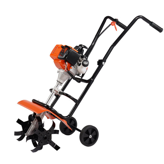 Tiller Cultivator Gas Powered, 31CC 4-Stroke Garden Cultivator, Tiller with 4 Steel Adjustable Front Tines for Lawn, Garden and Field Soil Cultivation