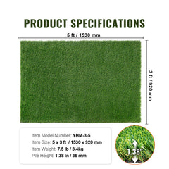 Artifical Grass, 3 x 5 ft Rug Green Turf, 1.38" Fake Door Mat Outdoor Patio Lawn Decoration, Easy to Clean with Drainage Holes, Perfect For Multi-Purpose Home Indoor Entryway Scraper Dog Mats