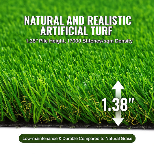 Artifical Grass, 3 x 5 ft Rug Green Turf, 1.38" Fake Door Mat Outdoor Patio Lawn Decoration, Easy to Clean with Drainage Holes, Perfect For Multi-Purpose Home Indoor Entryway Scraper Dog Mats