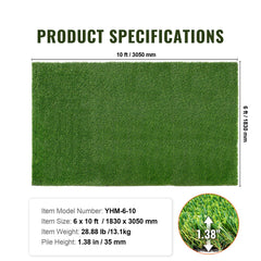 Artifical Grass, 6 x 10 ft Rug Green Turf, 1.38"Fake Door Mat Outdoor Patio Lawn Decoration, Easy to Clean with Drainage Holes, Perfect For Multi-Purpose Home Indoor Entryway Scraper Dog Mats