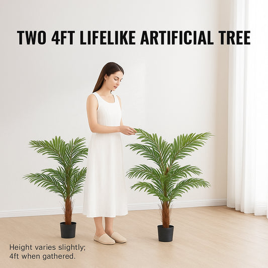 Artificial Palm Tree, 1219mm Tall Faux Plant, Secure PE Material & Anti-Tip Tilt Protection Low-Maintenance Plant, Lifelike Green Fake Tree for Home Office Warehouse Decor Indoor Outdoor