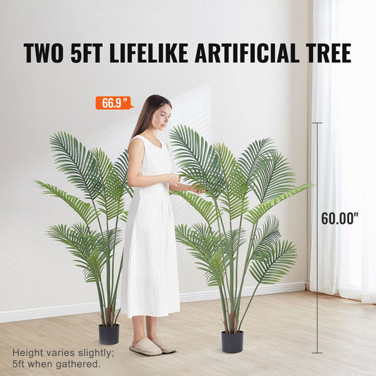 Artificial Palm Tree, 1.5m Tall Faux Plant, Secure PE Material & Anti-Tip Tilt Protection Low-Maintenance Plant, Lifelike Green Fake Tree for Home Office Warehouse Decor Indoor Outdoor