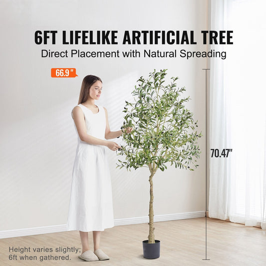 Artificial Olive Tree, 15.2cm Tall Faux Plant, Secure PE Material & Anti-Tip Tilt Protection Low-Maintenance Plant, Lifelike Green Fake Potted Tree for Home Office Warehouse Decor Indoor Outdoor