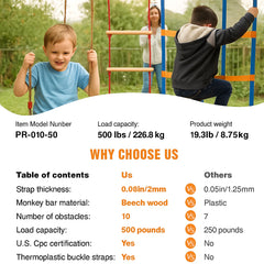 Ninja Warrior Obstacle Course for Kids, 15.24 m Weatherproof Slacklines, 500lbs Weight Capacity Monkey Line, Outdoor Playset Equipment, Backyard Toys Training Equipment Set with 10 Obstacles