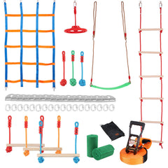 Ninja Warrior Obstacle Course for Kids, 15.24 m Weatherproof Slacklines, 500lbs Weight Capacity Monkey Line, Outdoor Playset Equipment, Backyard Toys Training Equipment Set with 10 Obstacles