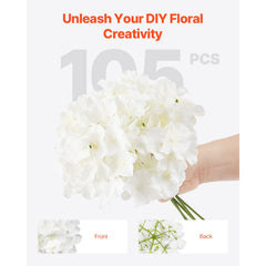 Artificial Flowers, 105 pcs Real Looking White Silk Fake Hydrangea Bulk, White Faux Bridal Shower with Stems for DIY Wedding Bouquets, Home Centerpieces Arrangements, Party Tables Decorations