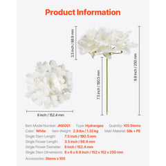 Artificial Flowers, 105 pcs Real Looking White Silk Fake Hydrangea Bulk, White Faux Bridal Shower with Stems for DIY Wedding Bouquets, Home Centerpieces Arrangements, Party Tables Decorations