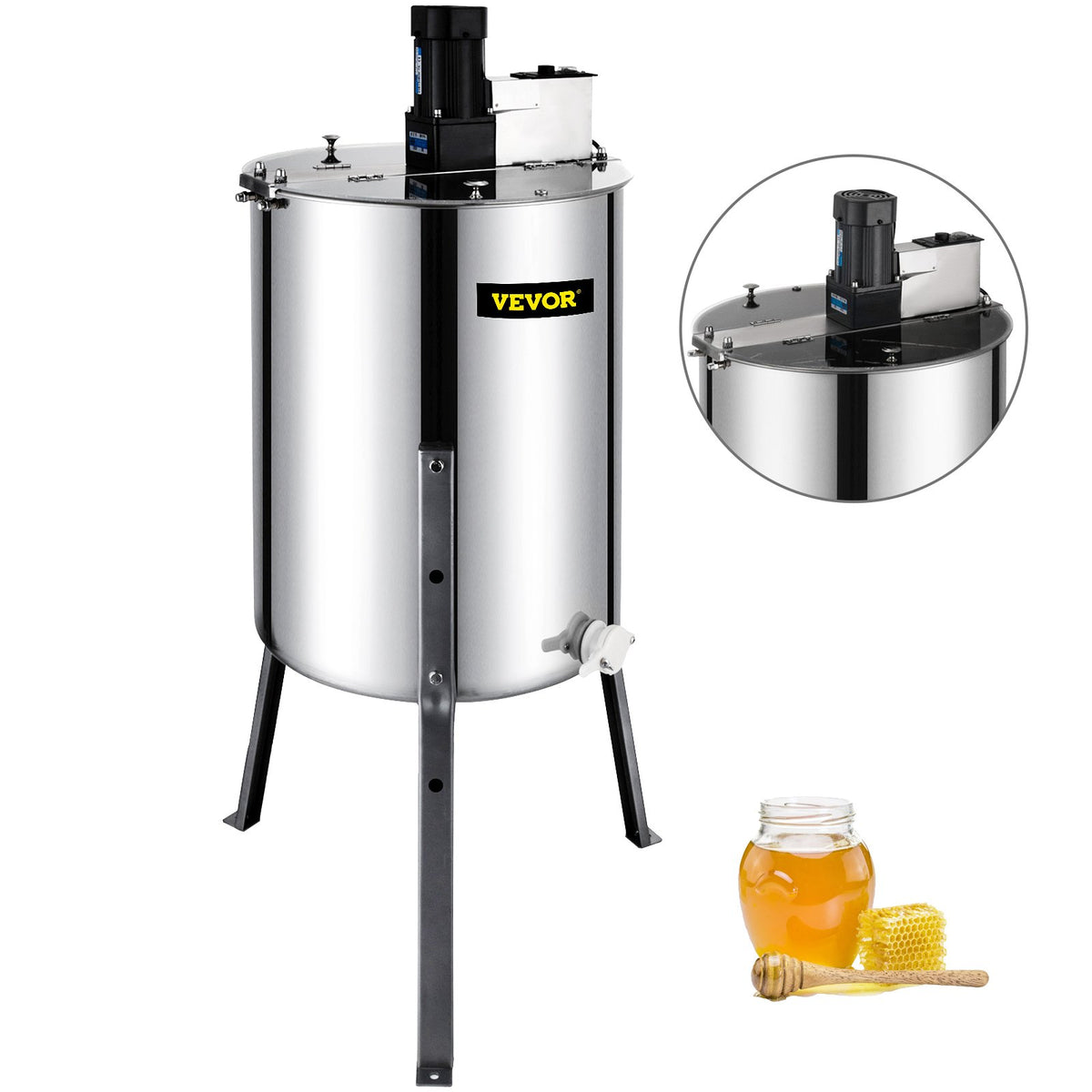 4 Frame Electric Honey Extractor Beekeeping 120 W Motor 2 Clear Lids