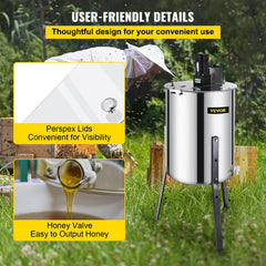 4 Frame Electric Honey Extractor Beekeeping 120 W Motor 2 Clear Lids