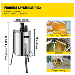4 Frame Electric Honey Extractor Beekeeping 120 W Motor 2 Clear Lids