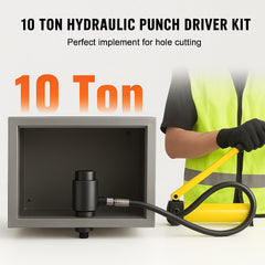 10 Ton Hydraulic Knockout Punch Kit, 1/2" to 2" Conduit Hole Cutter Set, KO Tool Kits with Puncher 6 Piece, Metal Sheet Driver Tools, For Aluminum, Brass, Stainless Steel, Fiberglass and Plastic