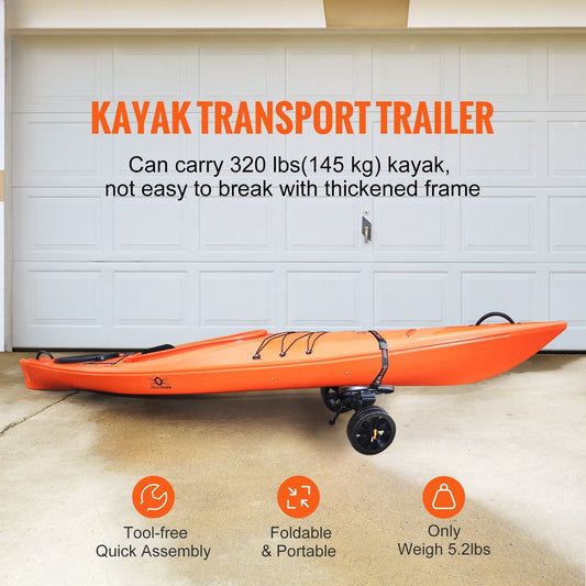 Adjustable Kayak Cart Canoe Boat Carrier 320lbs Load with 10'' Solid Tires