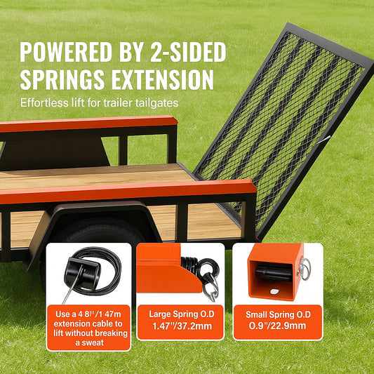 2-Sided Trailer Tailgate Lift Assist, 163 kg Load Capacity, Compatible with Open Utility Trailer Tailgate and Ramp, with 25.4-61 cm Heights Side Rail and 1.22-1.83 m Height Tail Gate or Ramp